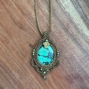 Turquoise Macrame Pendant Necklace